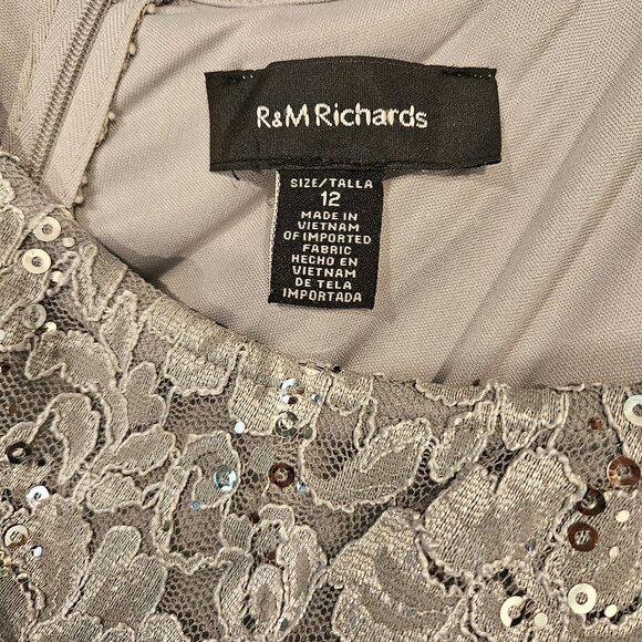R&M Richards Womens 12 Sequin Lace Jacket Dress Set Sequins Silver Gray formal - Picture 10 of 16